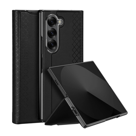 Recro Leather Case For  Galaxy Z Fold With Card Holder And Kickstand