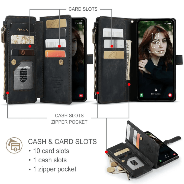 Saevio Magnetic Leather Wallet Case For Galaxy Note Series